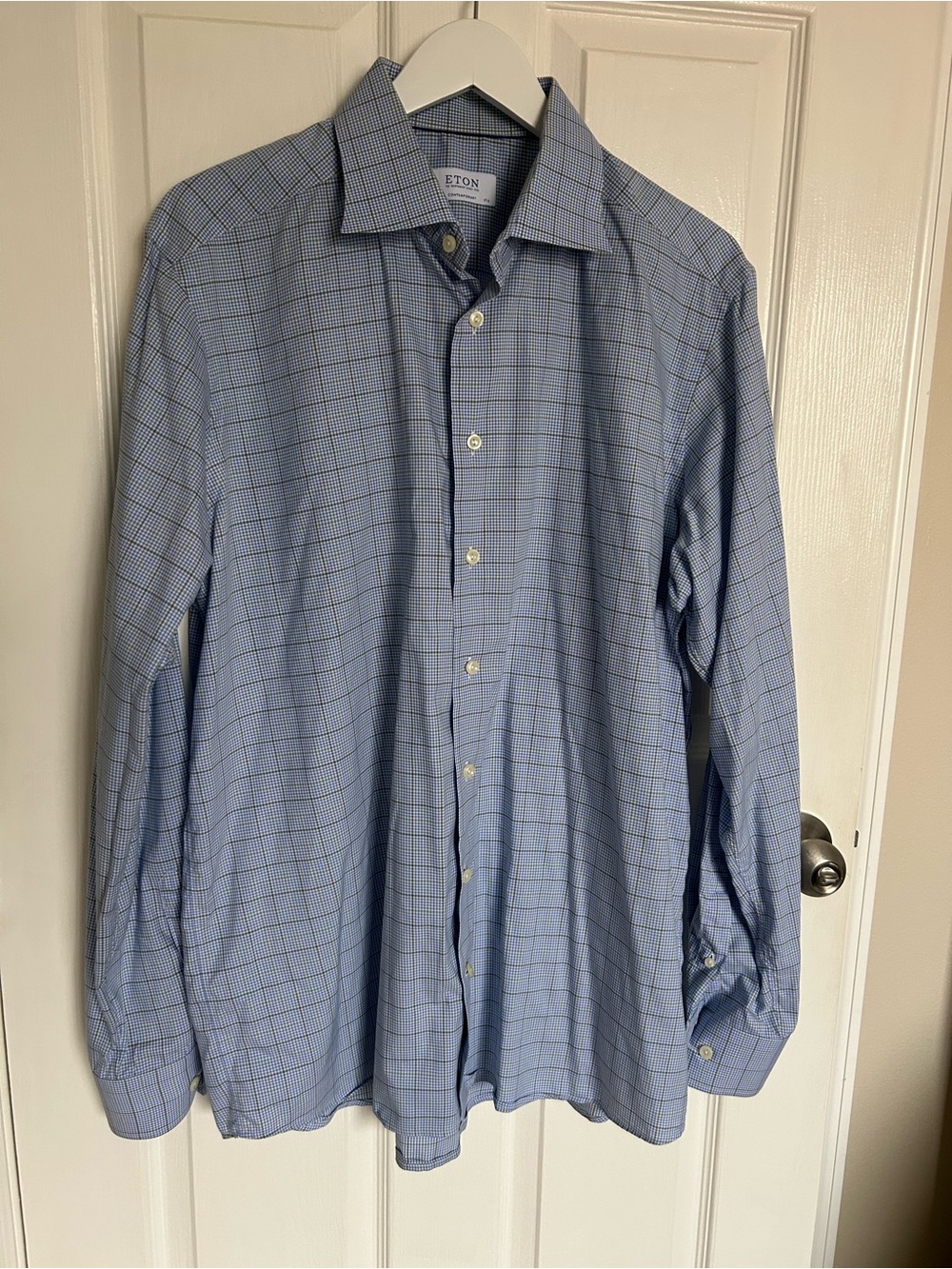 Eton Blue Checked Dress Shirt